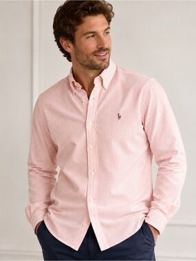 Ralph Lauren Classic Fit XL Pink White Stripe Button Down Shirt Cotton Pony Men
